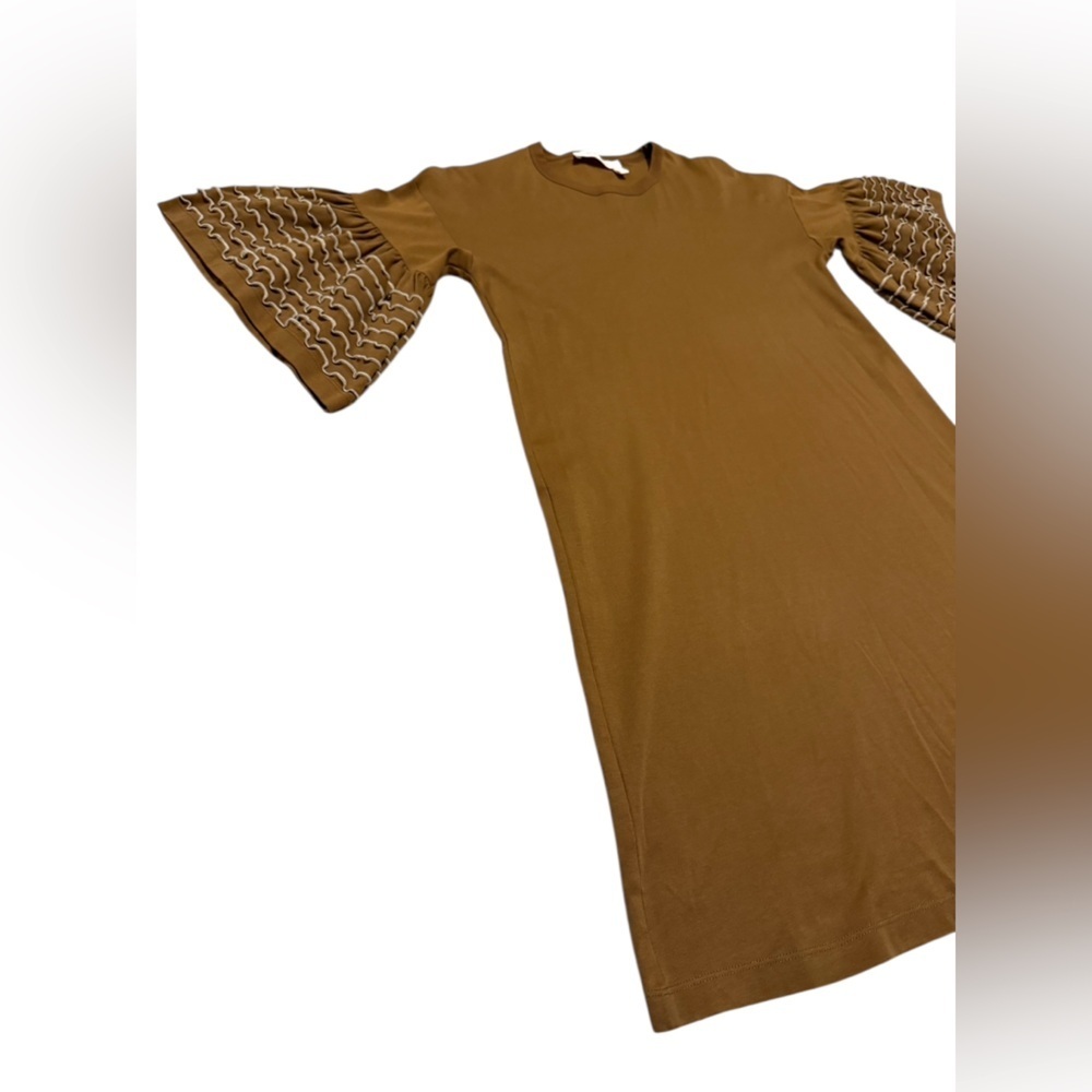 SEE BY CHLOÉ Ruffled Cotton-Jersey Mini Dress Size XS in Brown and Cream - Picture 5 of 11